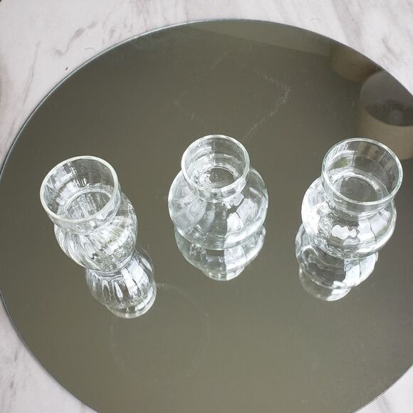 Set of 3 Glass Vases Stripe Decor Accents Clear - Picture 2 of 8